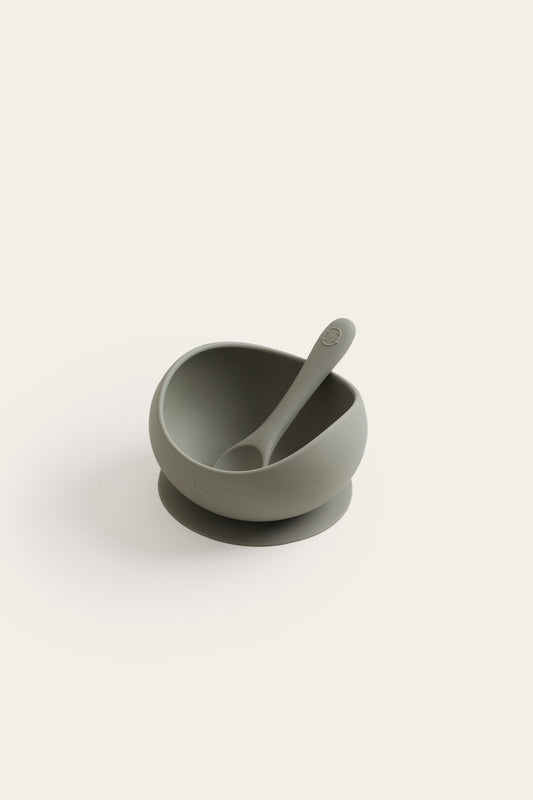 suction bowl and spoon set | olive | tiny table co.
