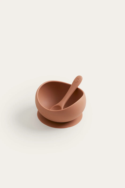 suction bowl and spoon set | clay | tiny table co.