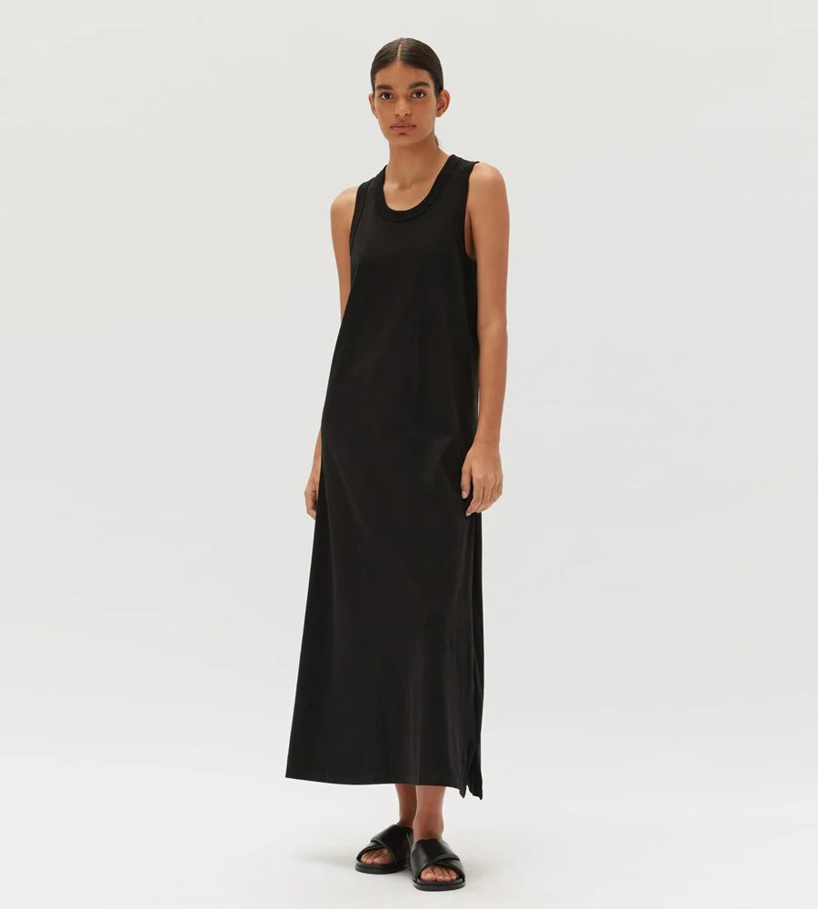 juni organic tank dress | black | assembly label
