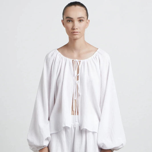 the tie blouse | white | bare by charlie holiday