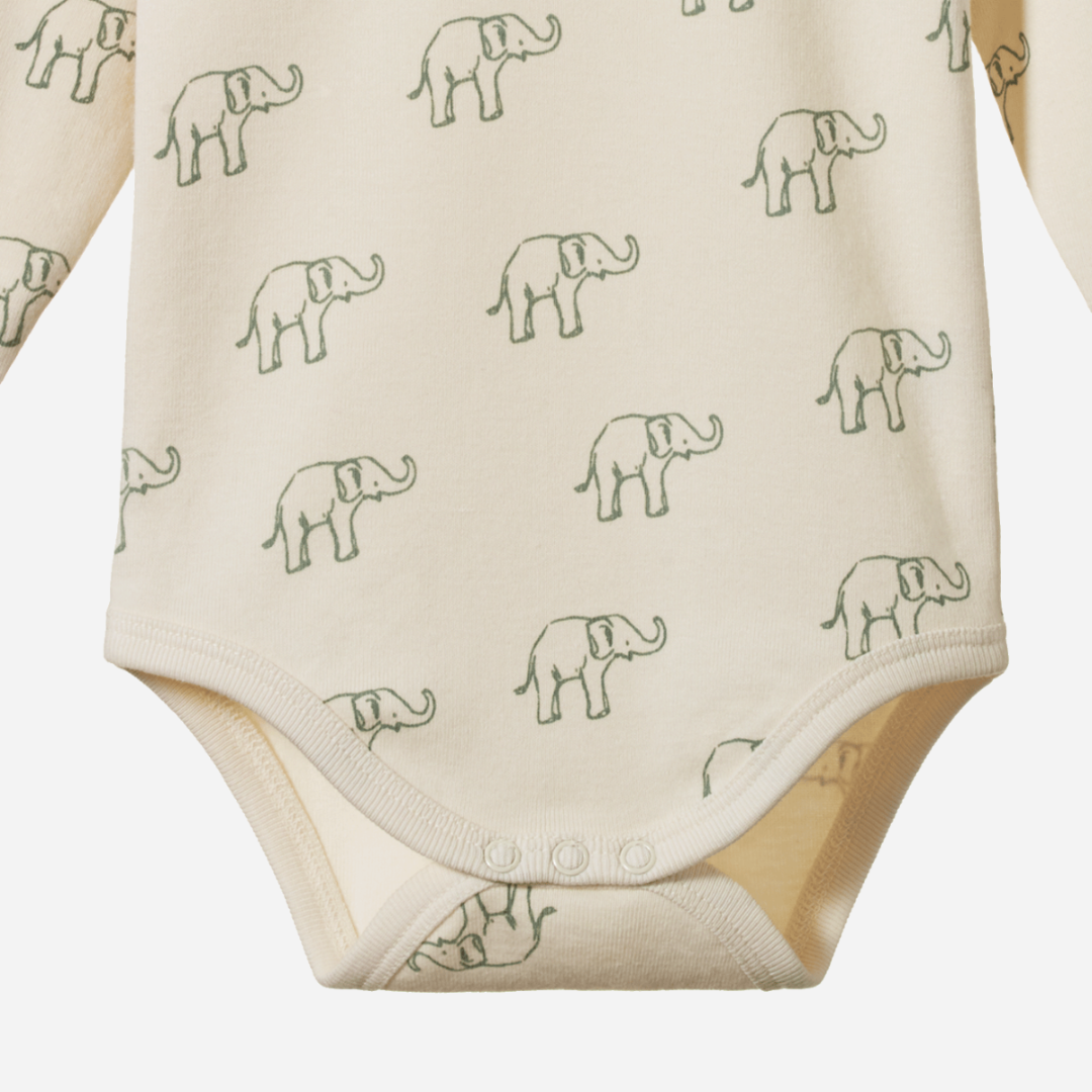 long sleeve bodysuit | elephant print | nature baby