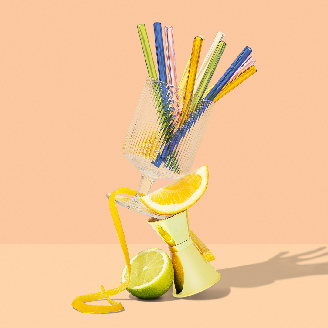 reusable glass cocktail straws | multi | sucker