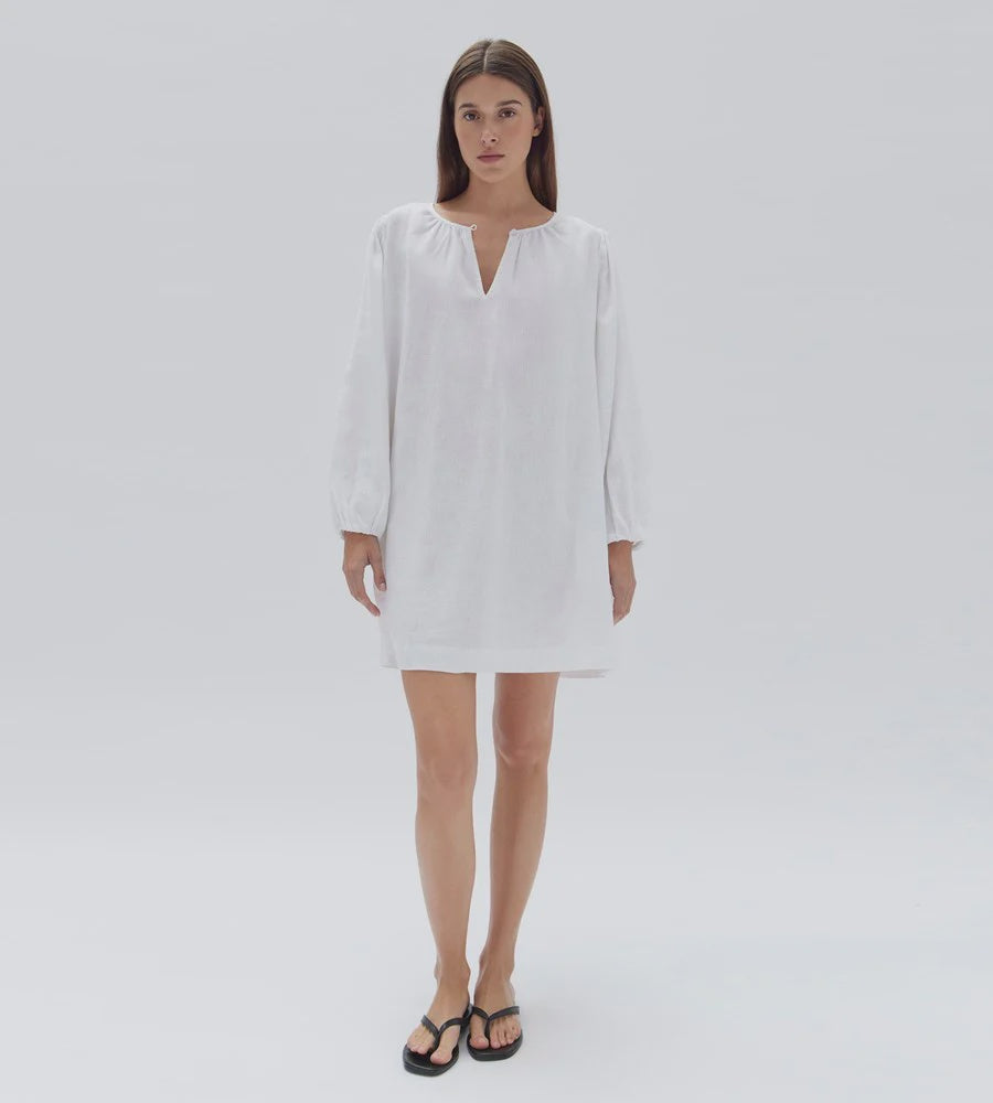 allie linen mini dress | white | assembly label