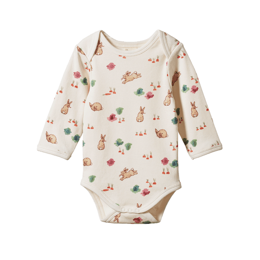 long sleeve bodysuit | country bunny print | nature baby