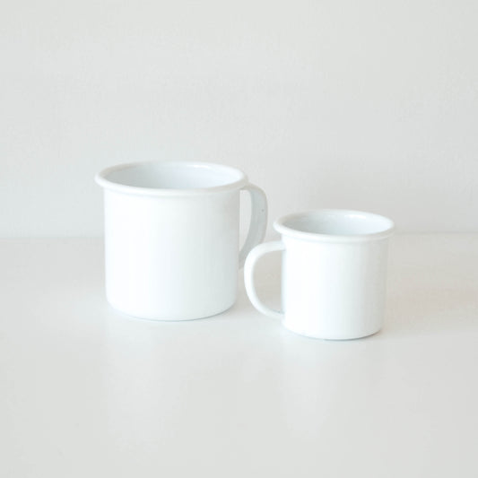 white enamel mug