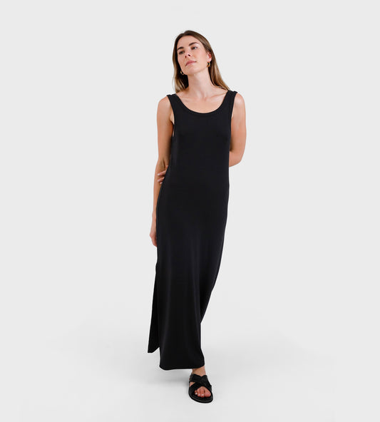 reversible maxi dress | black | father rabbit apparel